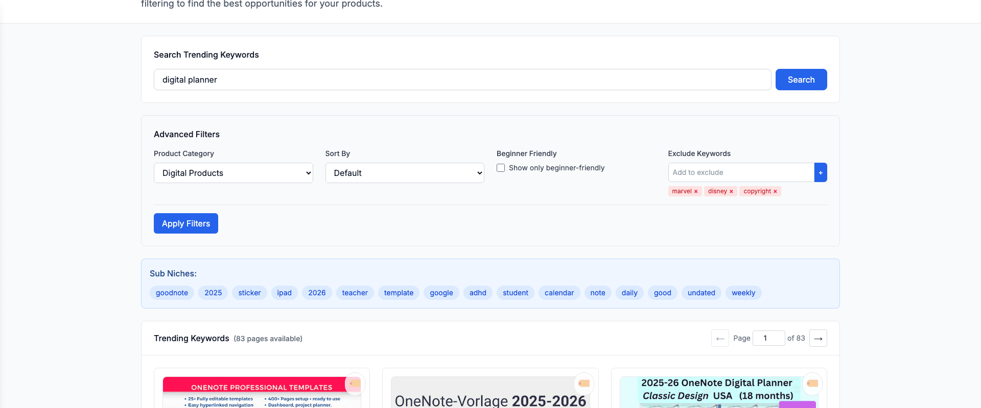 Etsy Trends Search Interface