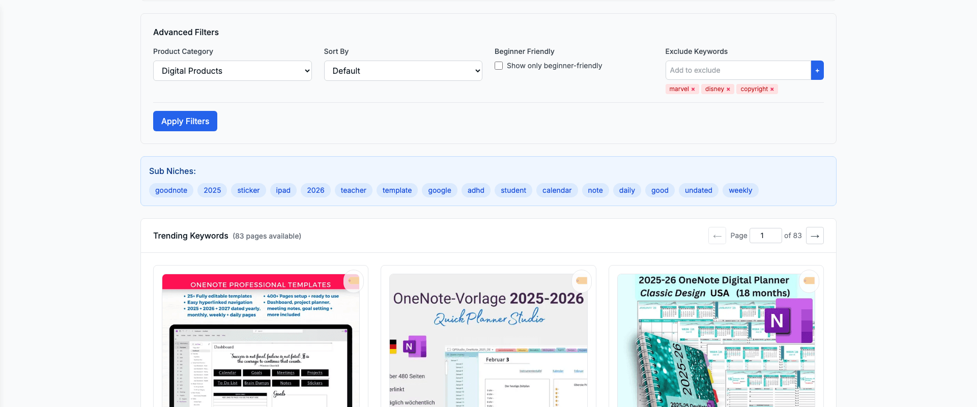 Trends Results Grid with Sales Data