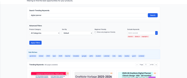 Trends results example