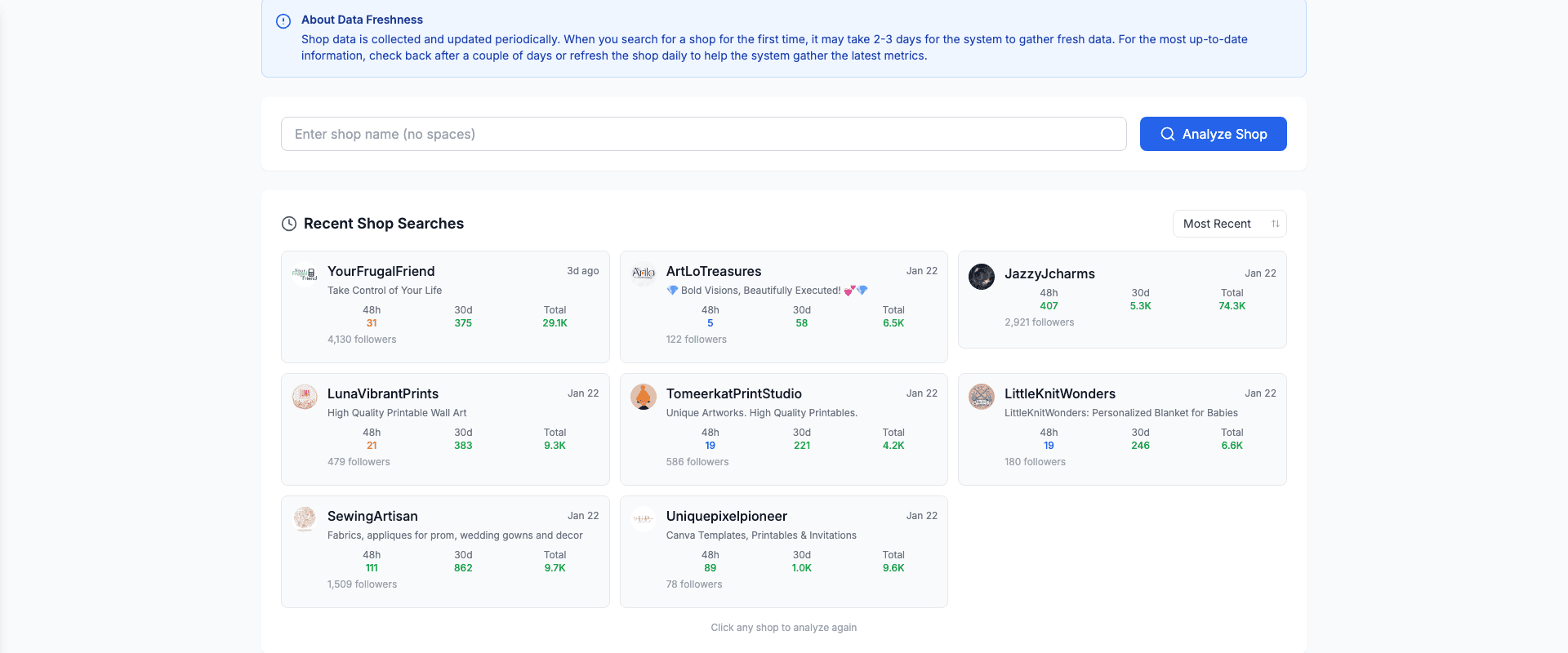 Shop Analyzer Screenshot